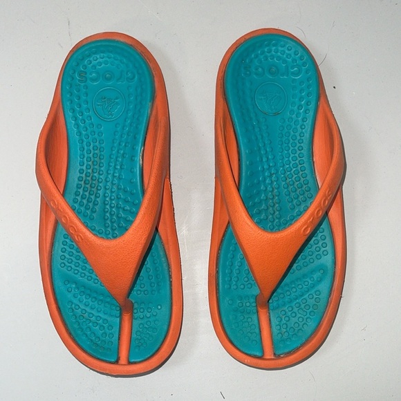 Crocs Teal/Orange Capri Thong Sandals Flip Flop Size 3 - Picture 2 of 8